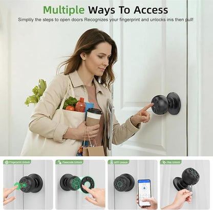 Fingerprint Door Knob, Smart Door Knob, Biometric Door Knob with Code, App Control, Auto Lock, Fingerprint Door Lock,Thumb Print Door Knobs for Bedroom, Office, Apartment