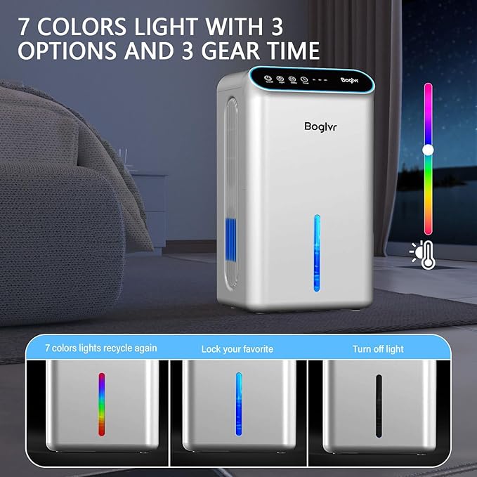 Dehumidifier for Home 1000 sq.ft - Quiet Small Dehumidifier with Hose for 3 Gear Timer, Auto Shut Off, Aromatherapy, Sleep Mode, 7-Color LED Light, for Bathroom, Bedroom, Basement (White)
