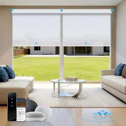 Motorized Blinds with Remote, Light Filtering Roller Shades for Indoor Windows, Smart Automatic Blinds Compatible with Alexa/Homekit/Google, Custom Size (Light Filtering-TexturaLux White)