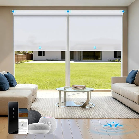 Motorized Blinds with Remote, Light Filtering Roller Shades for Indoor Windows, Smart Automatic Blinds Compatible with Alexa/Homekit/Google, Custom Size (Light Filtering-TexturaLux White)