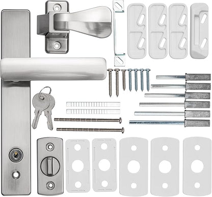 Ideal Security EL Keyed Lever Mount Latch with Deadbolt, Surface Mount Storm Door Handle Replacement, 2 Posts with Tie Down Screw, Satin Chrome