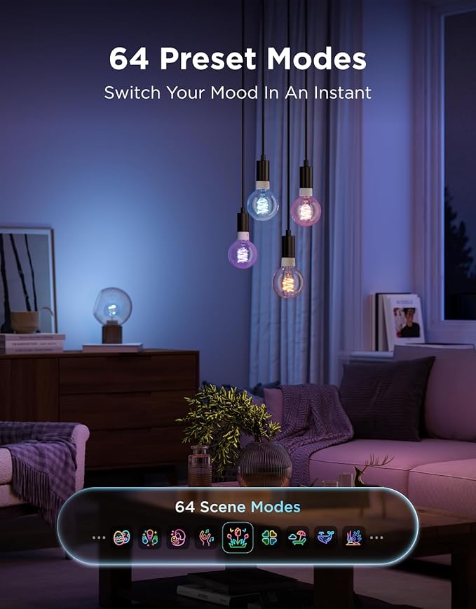Govee Edison Bulbs, Smart Vintage Light Bulbs, RGBWW Color Changing G25 Vanity Light Bulb, Compatible with Matter, Alexa & Google Assistant, LED Filament Bulb for Living Room Kitchen E26 Base 4 Pack