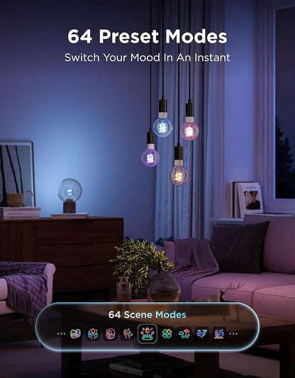 Govee Edison Bulbs, Smart Vintage Light Bulbs, RGBWW Color Changing G25 Vanity Light Bulb, Compatible with Matter, Alexa & Google Assistant, LED Filament Bulb for Living Room Kitchen E26 Base 4 Pack