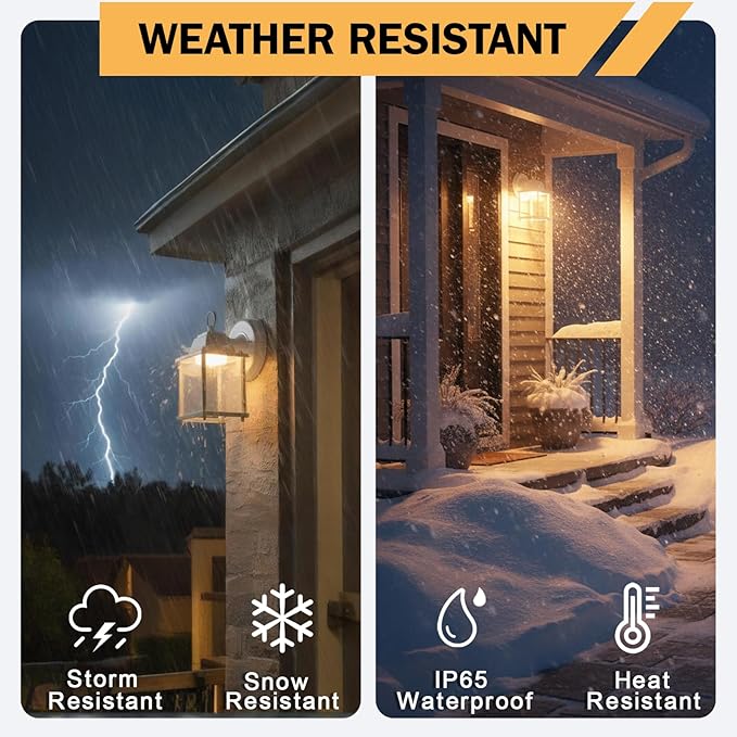 LIT-PaTH Outdoor LED Wall Lantern, Wall Sconce as Porch Light, 9.5W 800 Lumen, Aluminum Housing Plus Glass, 3000k-Matte White Finish, 2-Pack