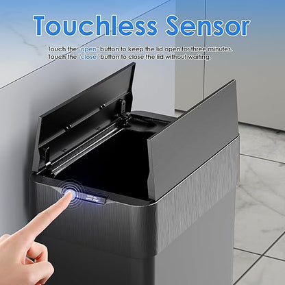 Automatic Trash Can,16 Gallon Touchless Motion Sensor Trash Bin, Smart Garbage Can with Soft-Close Lid, Bag Retainer Ring and Display Light,for Kitchen,Living Room Office (Black, 60L)