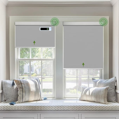 Motorized Blinds with Remote, Blackout Cooling Automatic Shades with Solar Panel Cordless Smart Blinds for Windows, Custom Electric Blinds Horizontal Roller Shades,Gray,42" W X 72" H