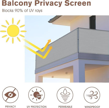 SUNNY GUARD 3'x10' Light Grey Balcony Deck Privacy Screen Fence, Apartments Railing, Heavy Duty Wind Screen for Outdoor,Deck,Backyard,Patio Privacy（We Make Custom Sizes）