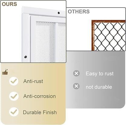 JUBEST 36 in. x 80 in. Security Screen Door, Reversible Powder Coated White Surface Mount Outswing Steel Security Door with Expanded Metal Screen, Prehung Steel Exterior Doors, Durable&Safe