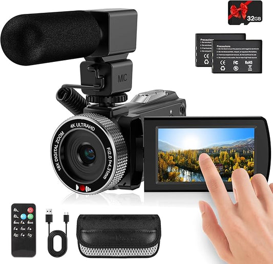 Video Camera Camcorder Full HD 4K 48MP Vlogging Camera for YouTube Digital Camera Recorder Video Camera for Filming with 3.0" Touch Screen,2 Batteries and 32G SD Card