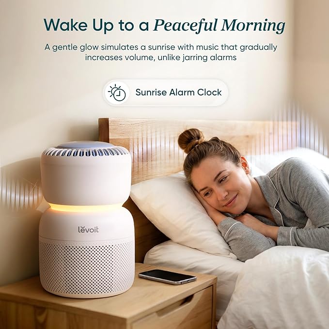 LEVOIT Air Purifier for Home Bedroom with HEPA Filter, White Noise Sound Machine and Blue Light-Safe Night Light Support Better Sleep, AHAM VERIFIDE, 5 Air Quality Monitor, Smart WiFi, Sprout | HEPA Filter, White Noise Sound Machine, Blue Light-Safe Ni...