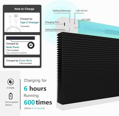 Changshade Motorized Cellular Shades Remote Control Blackout Room Darkening for Indoor Windows, Custom Size Smart Honeycomb Blinds Electric Automatic Solar Panel Work with Alexa, Google Home, Black