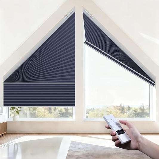 Godark Smart Angled Customized Blackout Honeycomb Blinds Suitable for Trapezoidal/Triangular/Polygonal Windows Motorized Cellular Shades Compatible with Alexa/Google Home/Tuya APP-Dark Blue
