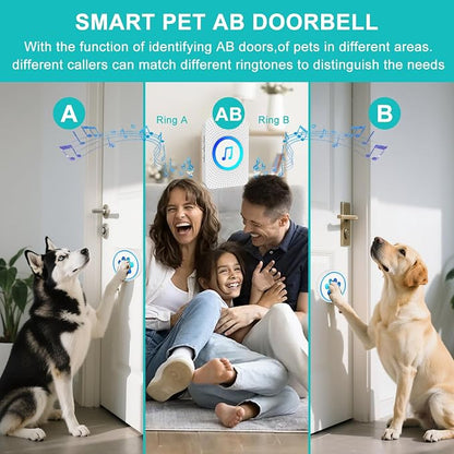 Dog Door Bell for Potty Training, Smart Wireless Doggie Doorbell to Go Outside, 1000 Feet Long Range with IP65 Waterproof Super-Light Touch Button, 60 Melodies & Adjustable Volume (White)