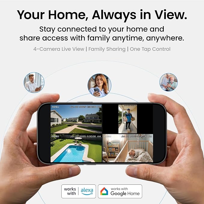 aosu Total-Watch Classic AI Suite, 3K Solar Security Camera Outdoor System | 3K / 5MP, AI Human+Vehicle+Pet, Expandable to 16TB, Works with Alexa & Google Assistant, 170° Wide, Outdoor PTZ 360°
