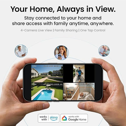 aosu Total-Watch Classic AI Suite, 3K Solar Security Camera Outdoor System | 3K / 5MP, AI Human+Vehicle+Pet, Expandable to 16TB, Works with Alexa & Google Assistant, 170° Wide, Outdoor PTZ 360°