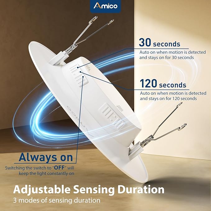 Amico 2 Pack 5/6 inch Motion Sensor Recessed Light, 12.5W=100W, 950LM, 2700K/3000K/4000K/5000K/6000K Selectable, LED Retrofit Can Lights, IC Rated - ETL & FCC, White