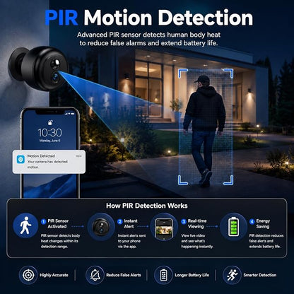 Wireless Indoor Security Camera, Battery Powered 2K QHD WiFi Camera with PIR Human Detection, Night Vision, Motion Alerts, Up to 60-Day Battery Life, Baby Monitor & Pet Camera for Home Security