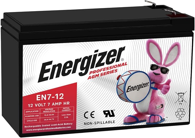 Energizer EN7-12, 12 Volt 7 Amp Hr, Long Lasting Sealed Lead Acid AGM | Replacement for Ride on Razor Scooter / E90, APC smart UPS, Solex alarm battery, Trophy Deer feeder, CyberPower CP600LCD