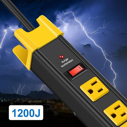 CCCEI Heavy Duty Power Strip Surge Protector - 6 Outlet Industrial Strip with 15A, 1200 Joules - ETL Listed Metal for Shop, Workshop, Garden (10FT, Black)