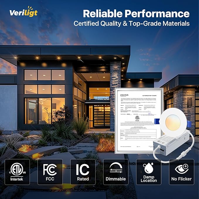 6 Pack 3 Inch LED Recessed Light, Dimmable, Damp Rated, 5CCT Selectable, 6W 500LM, 120V, Silm Canless Wafer Ceiling Light, ETL&FCC