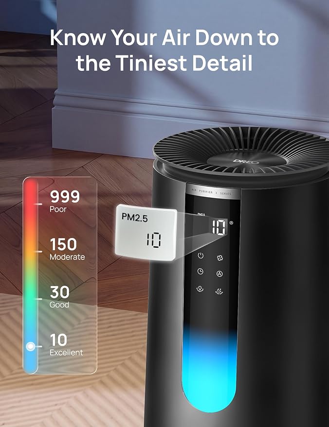 DREO HEPA Air Purifier for Home, AHAM VERIFIDE Air Cleaner for Bedroom, Pets, Smoke, Dust, Pollen & Odors, PM2.5 Monitor, Auto, Turbo & Quiet Sleep Mode, 4 Speeds, Scent Diffuser, DR-HAP008 (Dreo 338)