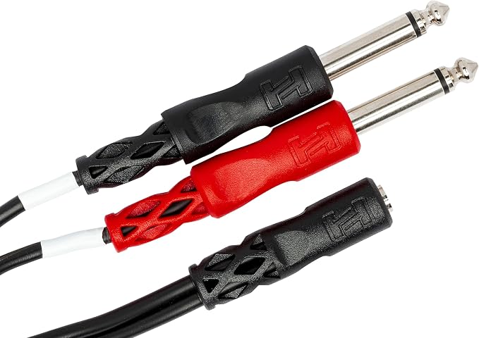 Hosa YMP-434 3.5 mm TRSF to Dual 1/4 Inch TS Stereo Breakout Cable | Audio signal routing and splitting with 6-inch length, 3.5mm female socket and dual 1/4-inch male plugs