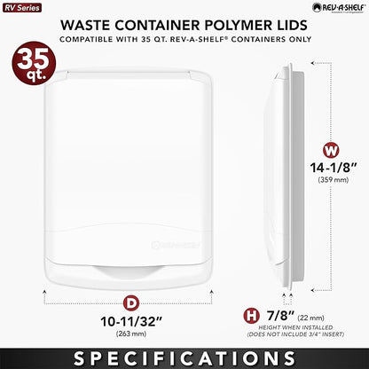 Rev-A-Shelf 50 Qt Under Sink Garbage Can Lid for Base Kitchen and Bathroom Cabinet, Replacement Plastic Trash Bin Lid Only, Black, RV-50-LID-18-1-40
