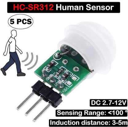 5PCS HC-SR312 AM312 Mini Pyroelectric Infrared PIR Human Sensor Module Modules Body Motion Automatic Detector DC 2.7 to 12V for Arduino Raspberry Pi