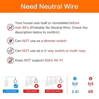 KKCOOL Smart Switch 3 Gang, Smart WIFI Light Switch, Compatible with Alexa Google Home and IFTTT, Voice and Remote Control, No Hub Required, Single-Pole Only