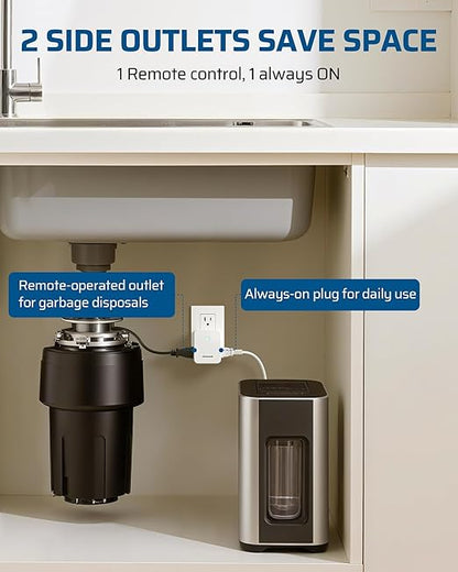 DEWENWILS Garbage Disposal Wireless Switch Kit, 2 Side Outlets, 15A/1875W Remote Control, One-Touch Timer 5s/10s/30s/60s/5min/15min, 100FT Wireless Light Switch for Lamps, Sink, Iron, Coffee Maker