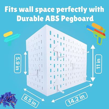 Peg Board for Nerf Gun Storage Organizer - 14.2 x 8.5 x 11 In - White | ABS Plastic Hanging Holder Compatible with All Blasters Nerf Gun Rack Organizer for Wall Organization with 10 Triangle Hooks
