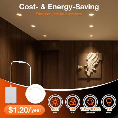LEDVANCE 4" Night Ring Recessed Ceiling Downlight with Night Light, 10W, Recessed Lighting with 5 CCT (2700K/3000K/3500K/4000K/5000K), 830 LMS, 90 CRI, Energy Star, Damp Rated - 1 Pack (65792)