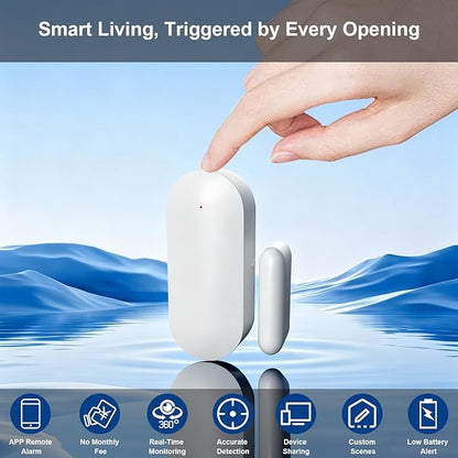 WiFi Magnetic Door Sensor Alarm with App That Alerts Your Phone, Mini Wireless Window Alarms When Opened for Home Security, No Hub Required, Smart Sliding Door Contact Sensors Chimes Safety Protection