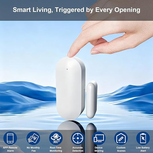 WiFi Magnetic Door Sensor Alarm with App That Alerts Your Phone, Mini Wireless Window Alarms When Opened for Home Security, No Hub Required, Smart Sliding Door Contact Sensors Chimes Safety Protection
