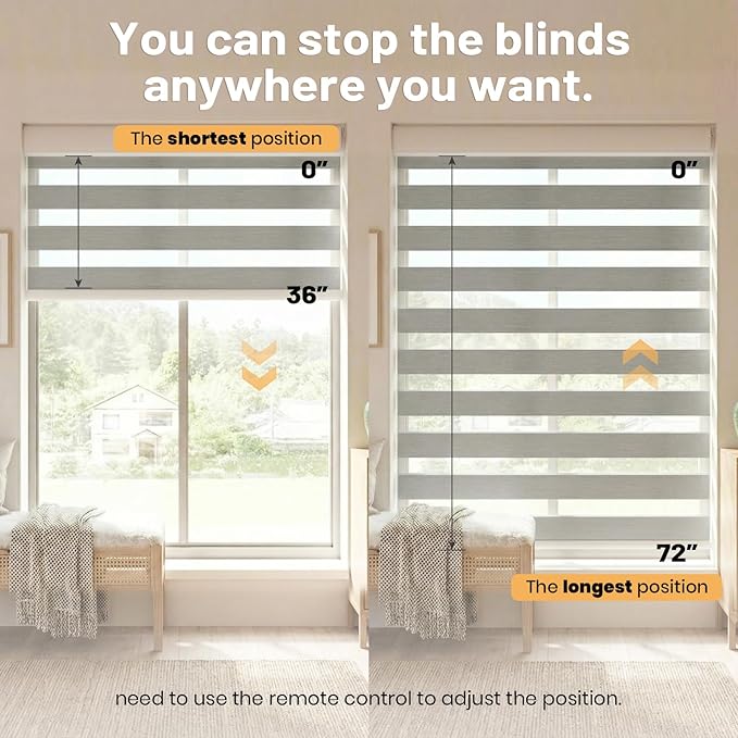 Motorized Zebra Blinds Smart Blinds with Remote Electric Shades for Indoor Windows Light Filtering Automatic Dual Layer Horizontal Shades Compatible with Google Alexa Grey 31" W X 72" H