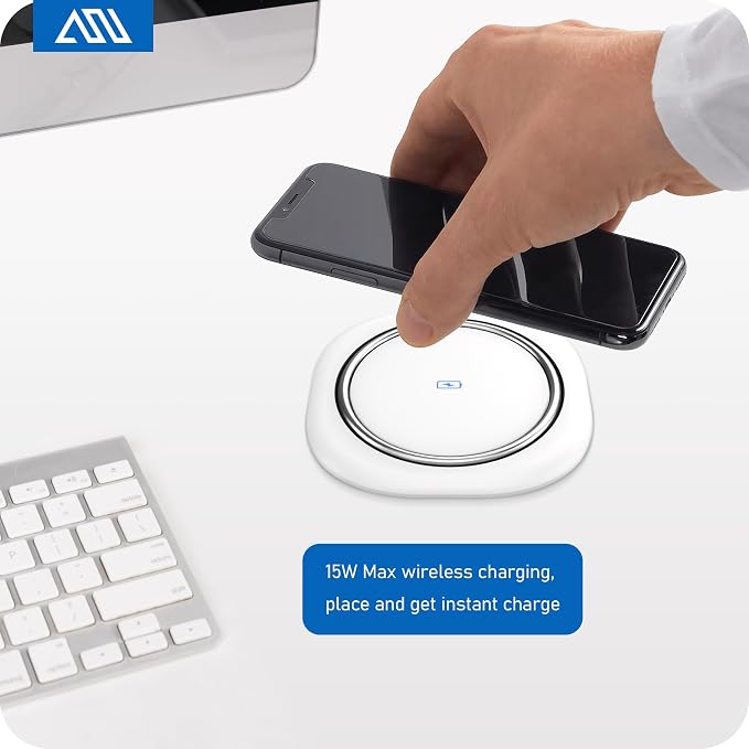 ANNQUAN 3.15" Motorized Pop Up Outlet Wireless Charger 20W USB White 3FT | Pop Up Countertop Receptacle Max 20W Power Delivery Pop Up Electrical Outlet with 4 Outlets 4 USB Ports Home Office Kitchen