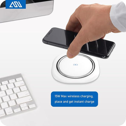 ANNQUAN 3.15" Motorized Pop Up Outlet Wireless Charger 20W USB White 3FT | Pop Up Countertop Receptacle Max 20W Power Delivery Pop Up Electrical Outlet with 4 Outlets 4 USB Ports Home Office Kitchen