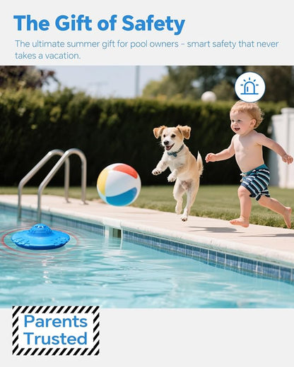 Pool Alarm for Inground & Above Ground Pools – Floating Pool Safety Alarm with 110dB Siren, Adjustable Sensitivity, Weatherproof– Covers up to 20' x 40' – Protects Kids & Pets (Blue)