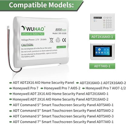 WUHAO 2 Pack for ADT Replacement Battery 300-10186 Upgraded 8000mAh for ADT Command Smart Security Panel 3.7V