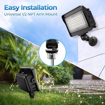 CINOTON Dusk to Dawn LED Flood Light Outdoor 50W, 7000LM IP65 Waterproof Security Wall Light Fixture with 180°Knuckle for Warehouse Patio Porch Garage 5000K Daylight AC100-277V, 1 Pack