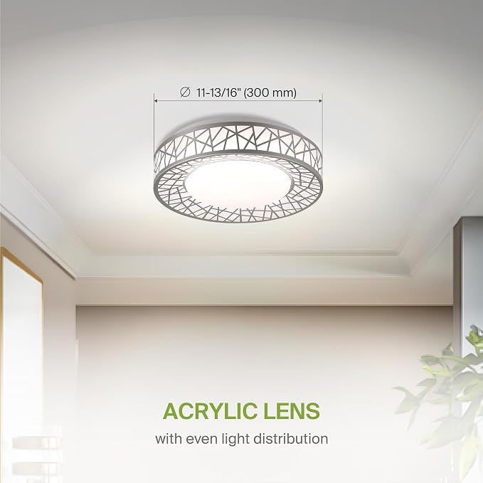 ASD 12 Inch LED Flush Mount Ceiling Light Fixture for Bedroom, 20W 1130LM 5CCT 2700K-5000K, Triac Dimmable Lights, Dining, Living Room, Kitchen Lamps, Modern Home Lighting Fixtures, Nickel, ETL