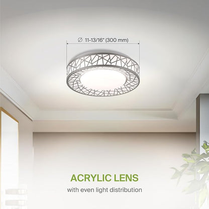 ASD 12 Inch LED Flush Mount Ceiling Light Fixture for Bedroom, 20W 1130LM 5CCT 2700K-5000K, Triac Dimmable Lights, Dining, Living Room, Kitchen Lamps, Modern Home Lighting Fixtures, Nickel, ETL