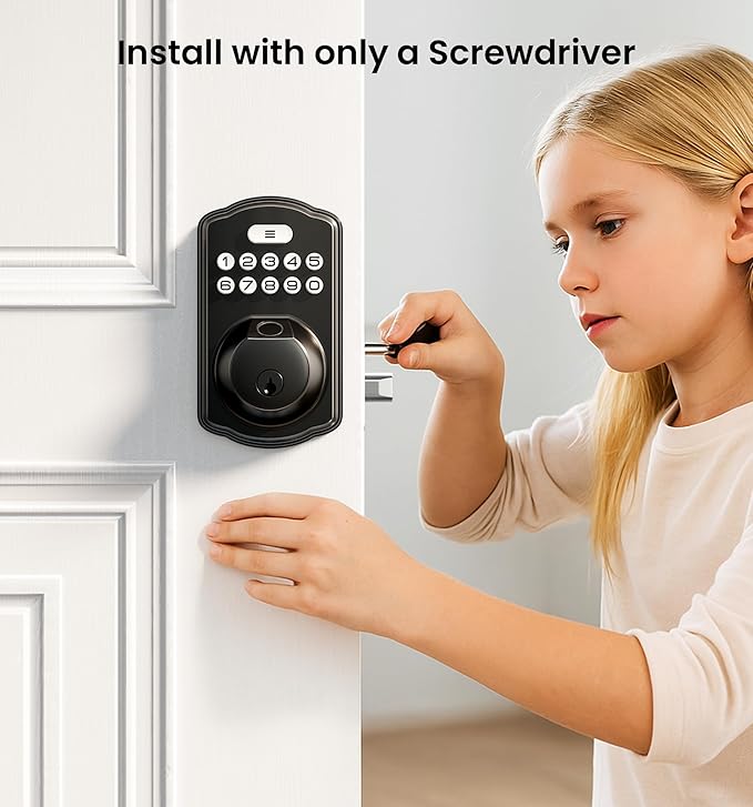 Veise KS02A Fingerprint Keyless Entry Door Lock, Auto Lock, Electronic Keypad Deadbolt for Front Door, Biometric, Anti-Peeping Password, Easy Install, Satin Nickel
