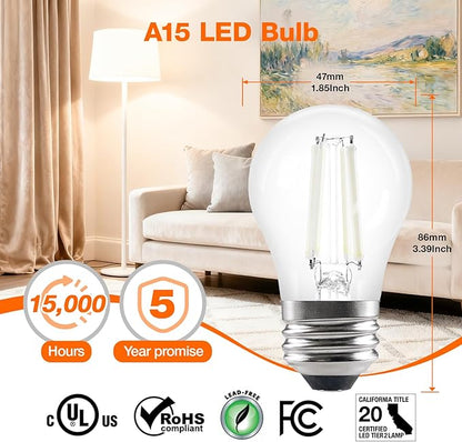 Sylvania LED White Filament Refrigerator Light Bulb, Daylight 5000K, A15 Fridge Light Bulb, Appliance Bulb for Ceiling Fan Light Bulbs, 40W, Dimmable, 450 LMS, Medium Base, Daylight - 2 Pack (42249)