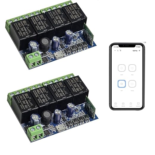 Ewelink WiFi Wireless Smart Relay Module DC 7V 12V 24V 36V 48V 4 Channel Inching Self-Lock Latched Dry Contact Remote Switch for Motor, Compatible with Alexa Google Home(2PCS 4CH)