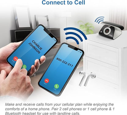 VTech VS122 DECT 6.0 Retro Design Cordless Phone with Answering System, Smart Call Blocker and Bluetooth Connect to Cell Full-Duplex Speakerphone Landline Phone for Home Office