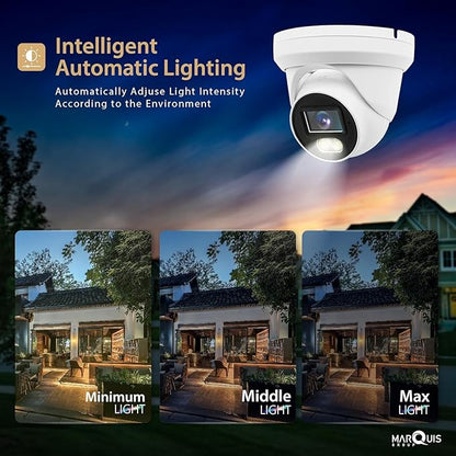 Marquis HD 4K 8MP IP Camera Color at Night PoE Turret Dome with Microphone, 24/7 Full Time Color at Night, Weatherproof IP67 Indoor Outdoor Wide Angle 2.8mm