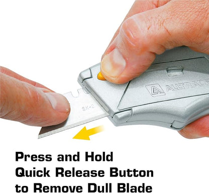 Alltrade Squeeze Utility Knife, Auto-Loading Squeeze, 6 Heavy-Duty Blades with Storage, Box Knives, Cut Tape Packaging - 150003