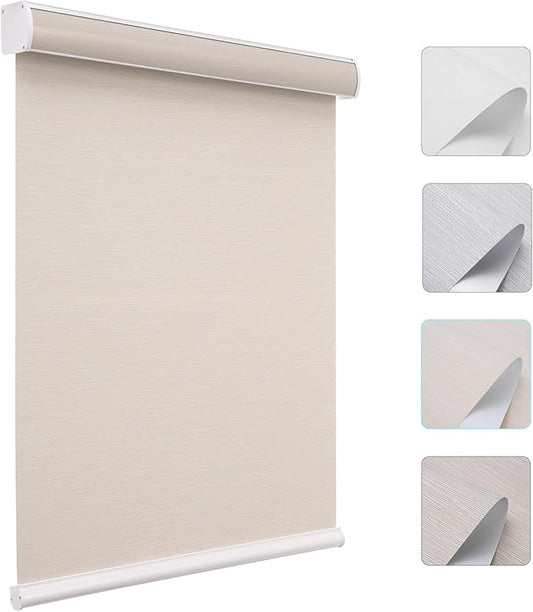 Changshade Custom Size Cordless Roller Shades, Blackout Roller Window Blinds with Thermal Insulated for Office, Living Room, Bedroom, Kitchen, Easy Installation,Beige