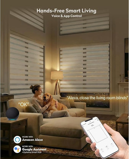 ACMEART Motorized Zebra Blinds,Smart APP & Remote Control 95% Blackout Shades,Compatible with Alexa,Custom Size Electric Window Blinds for Bedroom/Home/Office (Cream Beige)